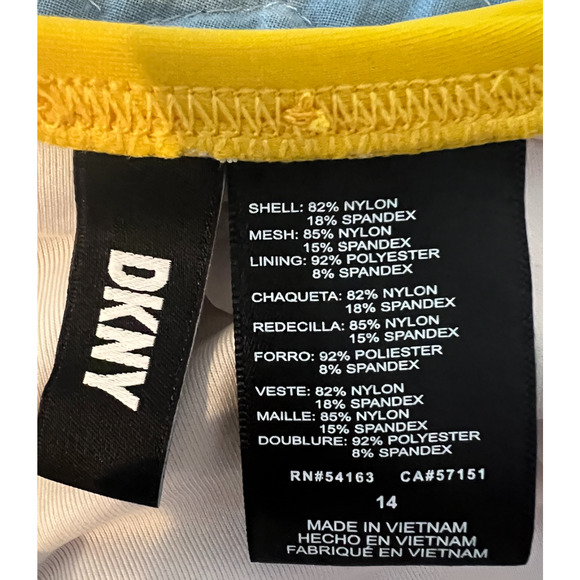 DKNY Swimsuit Womens Size 14 Yellow One Piece Ruching Straps Ruffles Designer - Picture 2 of 11